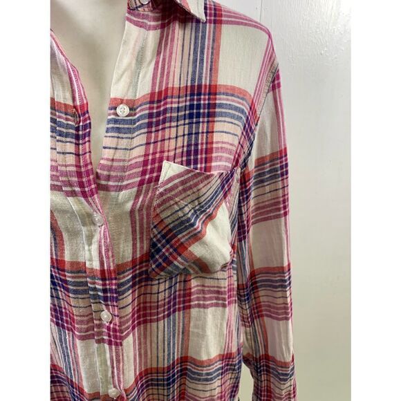 Rails Charli White Peach Fuschia Plaid Shirt Size XS - Picture 7 of 13